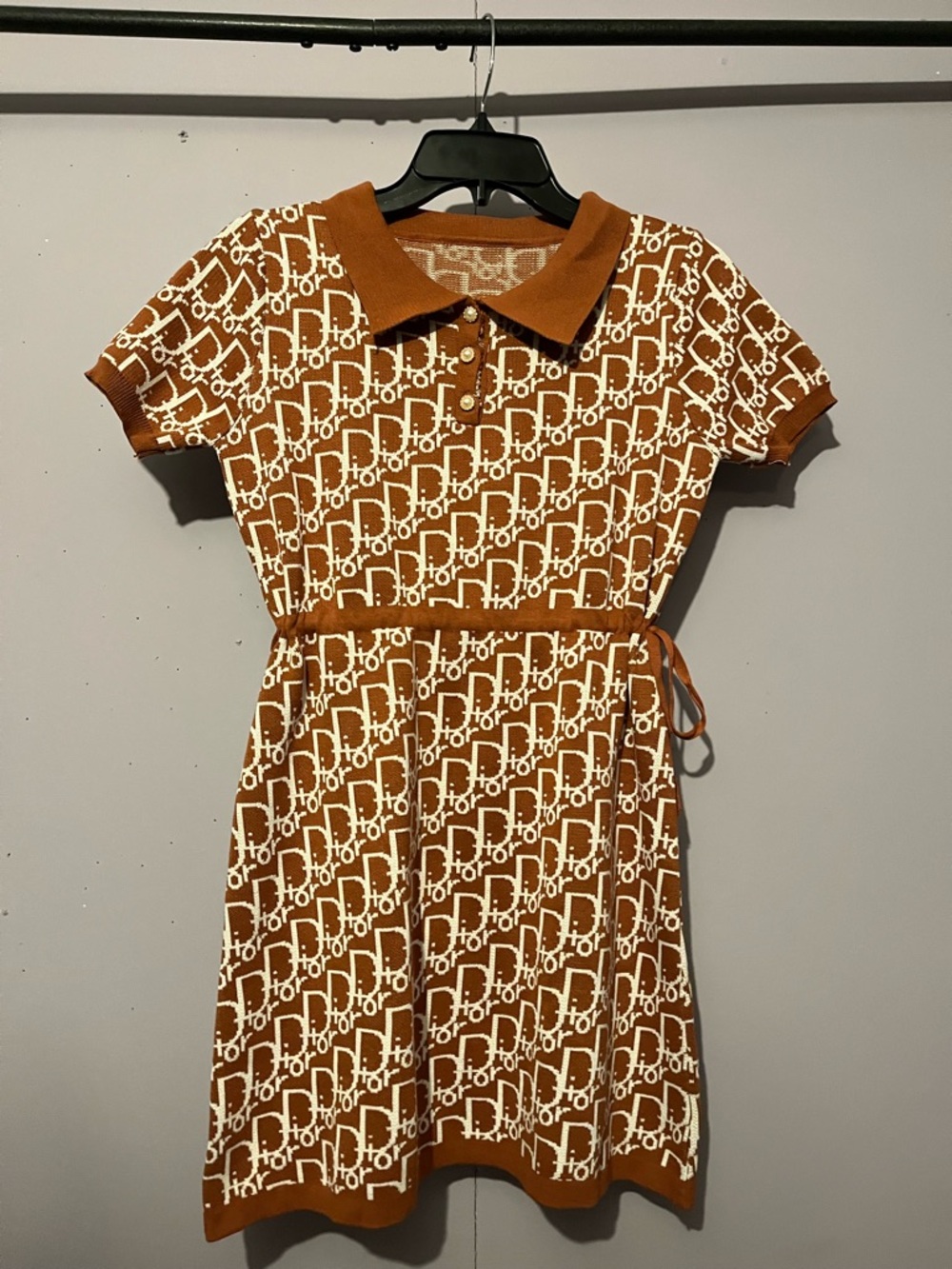 “Dior” Style Logo Knit Polo Dress